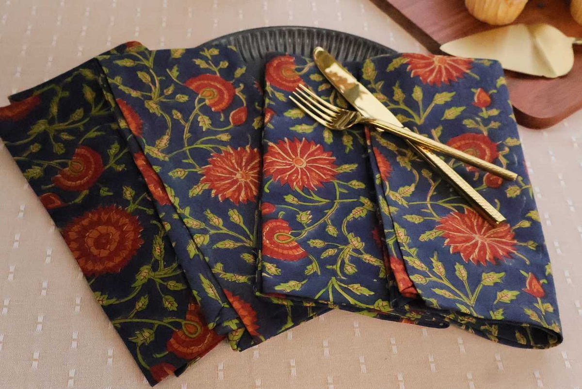 Midnight Marigold Dinner Napkins (Set of 4)