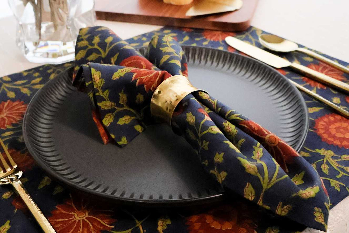 Midnight Marigold Dinner Napkins (Set of 4)